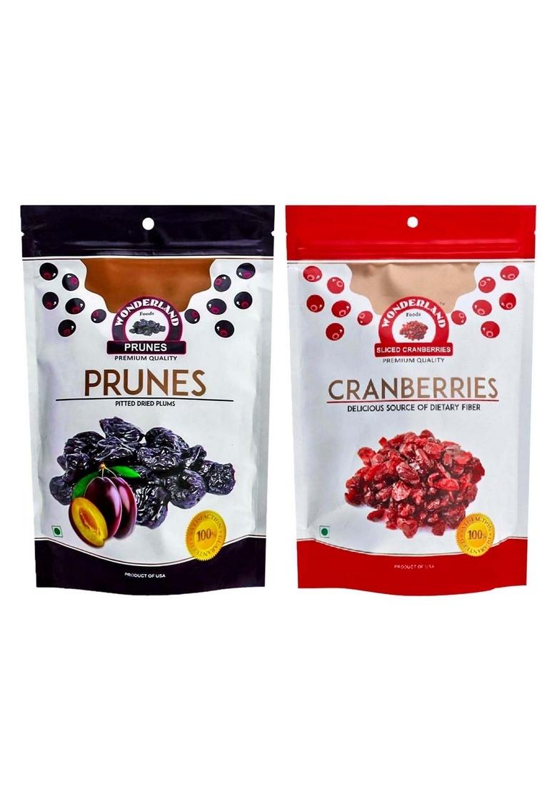 Wonderland Foods (Device) 400G (200G X 2) Premium Berries Combo Of Sliced Cranberries And Pitted Prunes Pouch High-Fiber Antioxidant-Rich Dry Fruits