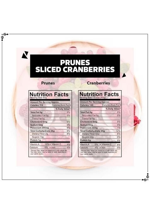 Wonderland Foods (Device) 400G (200G X 2) Premium Berries Combo Of Sliced Cranberries And Pitted Prunes Pouch High-Fiber Antioxidant-Rich Dry Fruits