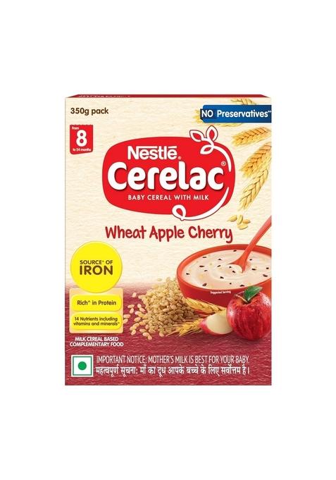Cerelac Baby Food Cereal | No Preservatives | Wheat Apple Cherry For 8 To 24 Months Baby | Source Of Iron & Protein For Babies | Instant Cereal | 350G
