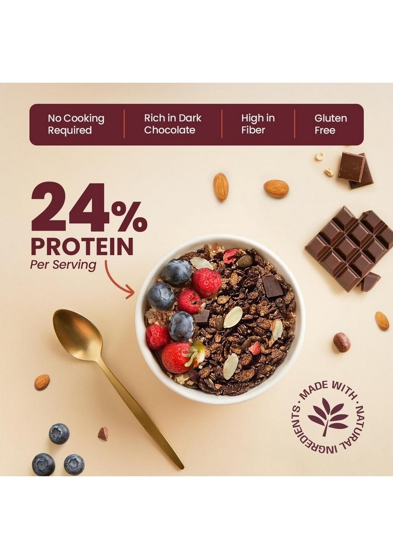 Pintola High Protein Muesli Dark Chocolate & Cranberry 1Kg, 24G Protein, High Fibre, Trans Fat Free With Brown Sugar, Real Fruits, Muesli For Breakfast Food, Muselies Fruit Nuts And Seeds 1 Kg