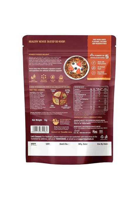 Pintola High Protein Muesli Dark Chocolate & Cranberry 1Kg, 24G Protein, High Fibre, Trans Fat Free With Brown Sugar, Real Fruits, Muesli For Breakfast Food, Muselies Fruit Nuts And Seeds 1 Kg