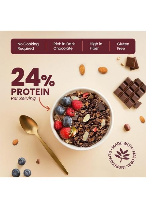 Pintola High Protein Muesli Dark Chocolate & Cranberry 1Kg, 24G Protein, High Fibre, Trans Fat Free With Brown Sugar, Real Fruits, Muesli For Breakfast Food, Muselies Fruit Nuts And Seeds 1 Kg