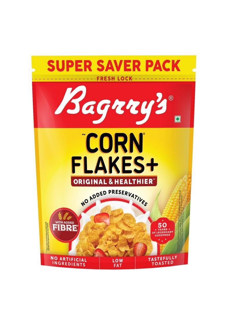 Bagrry’S Corn Flakes+ Original & Healthier 800G | Added Fibre | Prebiotic Breakfast Cereal | Golden Corn | Low Fat | Toasted & Crunchy Corn Flakes | No Added Preservatives