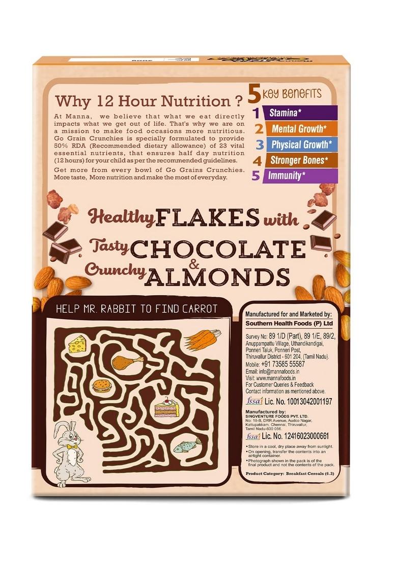 Manna Go Grains Crunchies, Real Belgian Chocolate. Multigrain Breakfast Cereal For Kids. No Refined Sugar. Fortified Cereal With 50% Rda Of 23 Essential Vitamins & Minerals In Every Bowl. 450G