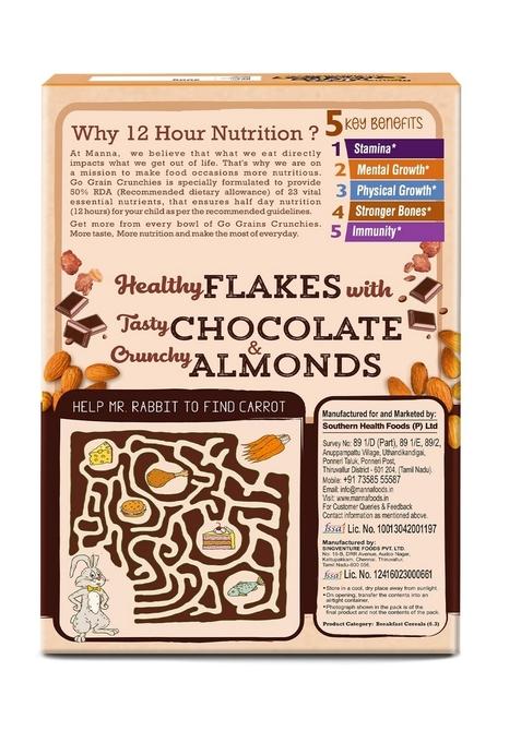Manna Go Grains Crunchies, Real Belgian Chocolate. Multigrain Breakfast Cereal For Kids. No Refined Sugar. Fortified Cereal With 50% Rda Of 23 Essential Vitamins & Minerals In Every Bowl. 450G