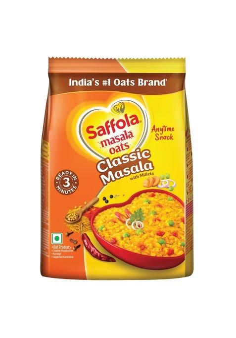 Saffola Masala Oats | 225G | Classic Masala | Tasty, Anytime Snack | Ready In 3 Mins | Millets Goodness- With Bajra & Jowar | No Maida, No Added Preservatives | Helps Manage Weight