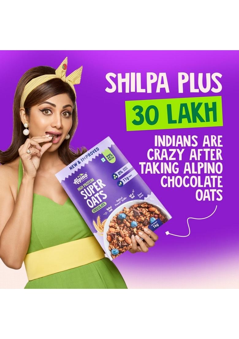Alpino 22% High Protein Super Oats Chocolate 400G – Rolled Oats, Natural Peanut Butter, Cocoa Powder, Nuts & Seeds – 22G Protein, Source Of Dietary Fibre & Healthy Fats, No Added Sugar & Salt