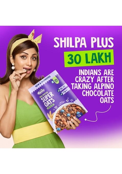 Alpino 22% High Protein Super Oats Chocolate 400G – Rolled Oats, Natural Peanut Butter, Cocoa Powder, Nuts & Seeds – 22G Protein, Source Of Dietary Fibre & Healthy Fats, No Added Sugar & Salt