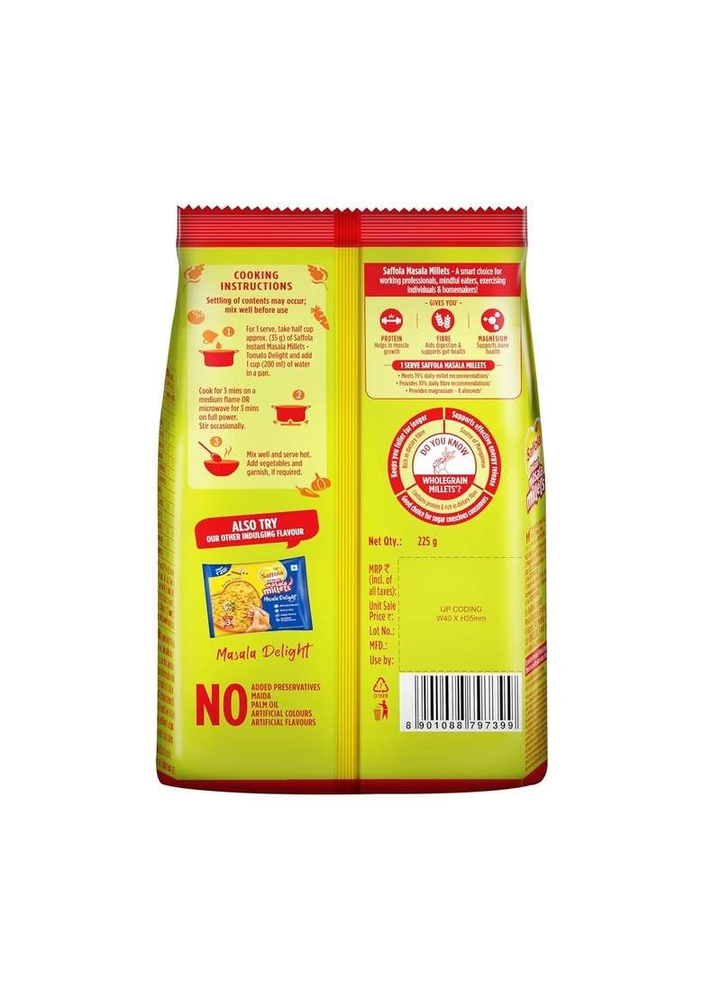 Saffola Masala Millets Tomato Delight| Lower In Calories, Rich In Fibre | Yummy Millets For Happy Tummy, 225G - Indya