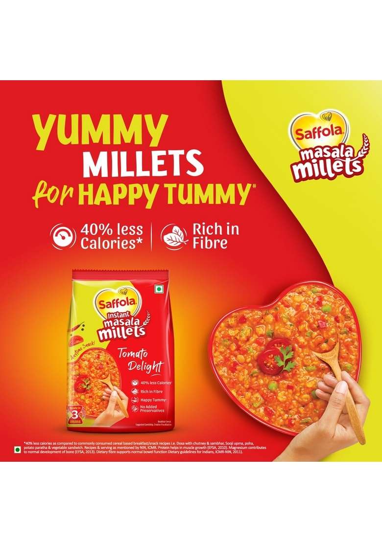 Saffola Masala Millets Tomato Delight| Lower In Calories, Rich In Fibre | Yummy Millets For Happy Tummy, 225G - Indya