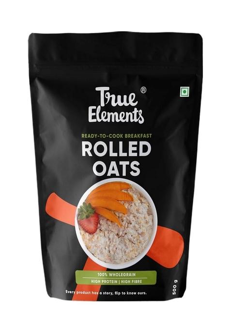 True Elements Rolled Oats 500G - Rolled Oats For Weight Management | Nutritious Breakfast | Rich In Protein | Gluten Free Oats Combo | High Fibre Breakfast | 100% Wholegrain