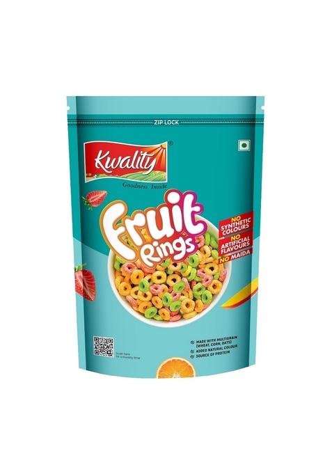 Kwality Fruit Rings 375G | Fun & Colorful Multigrain Loops Cereal | No Artificial Colours | Made With Whole Grains | No Maida | Fruity Mango & Strawberry Flavor | Breakfast Cereal For Kids