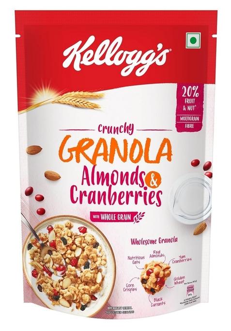 Kellogg'S Crunchy Granola Almonds & Cranberries 450G/460G | 24% Fruit & Nut, Baked Multigrain | Whole-Grain Oats, Wheat, Corn, Rice And Barley, Source Of Fibre | Breakfast Cereal (Weight May Vary)