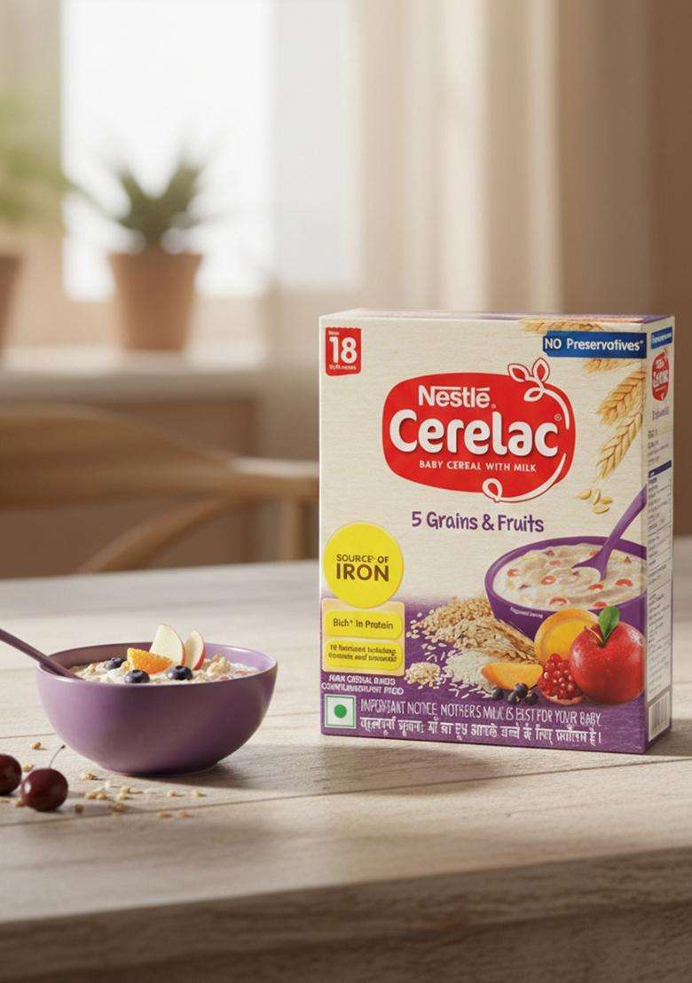 Cerelac Baby Food Cereal | No Preservatives | 5 Grains & Fruits For 18 To 24 Months Baby | Source Of Iron & Protein For Babies | Instant Cereal | 300G - Indya