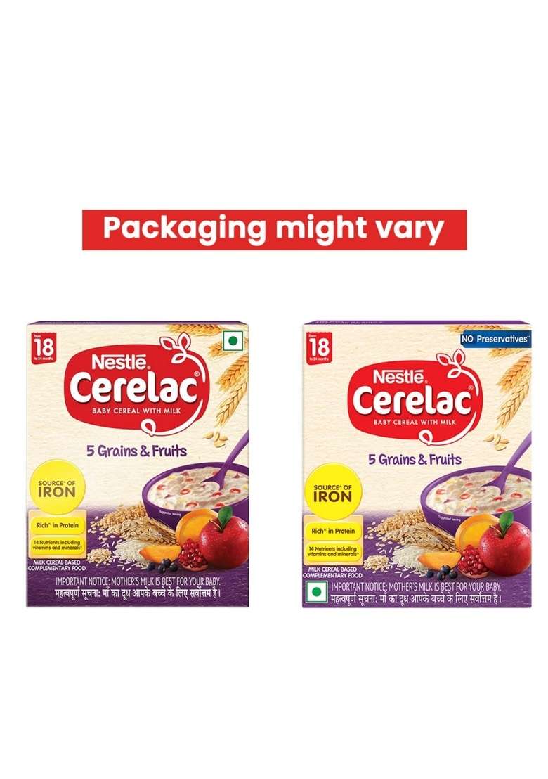 Cerelac Baby Food Cereal | No Preservatives | 5 Grains & Fruits For 18 To 24 Months Baby | Source Of Iron & Protein For Babies | Instant Cereal | 300G - Indya