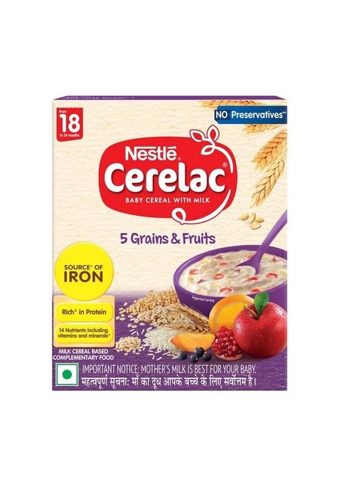 Cerelac Baby Food Cereal | No Preservatives | 5 Grains & Fruits For 18 To 24 Months Baby | Source Of Iron & Protein For Babies | Instant Cereal | 300G