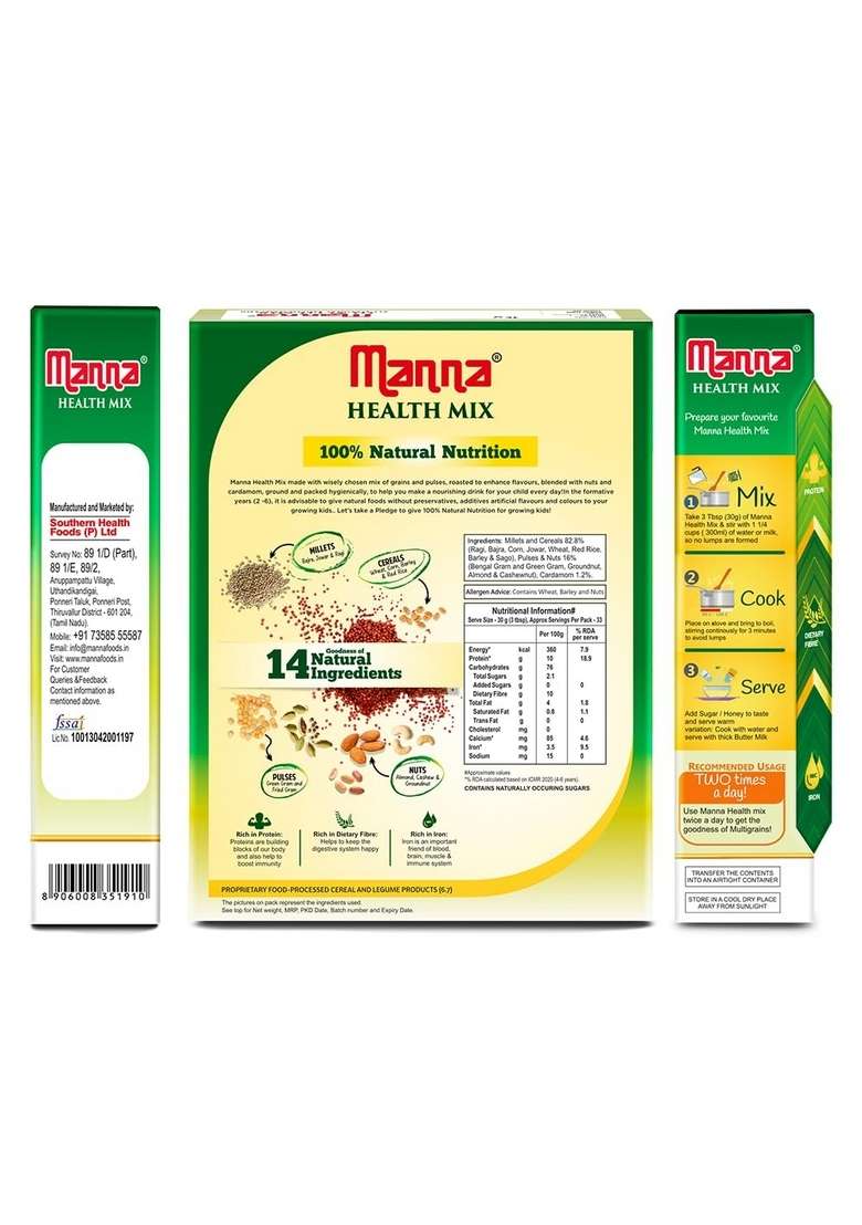 Manna Health Mix 1.2Kg, All Natural Kids Nutrition Drink, With 14 Ingredients, Zero Sugar. 100% Natural Nutrition - Indya