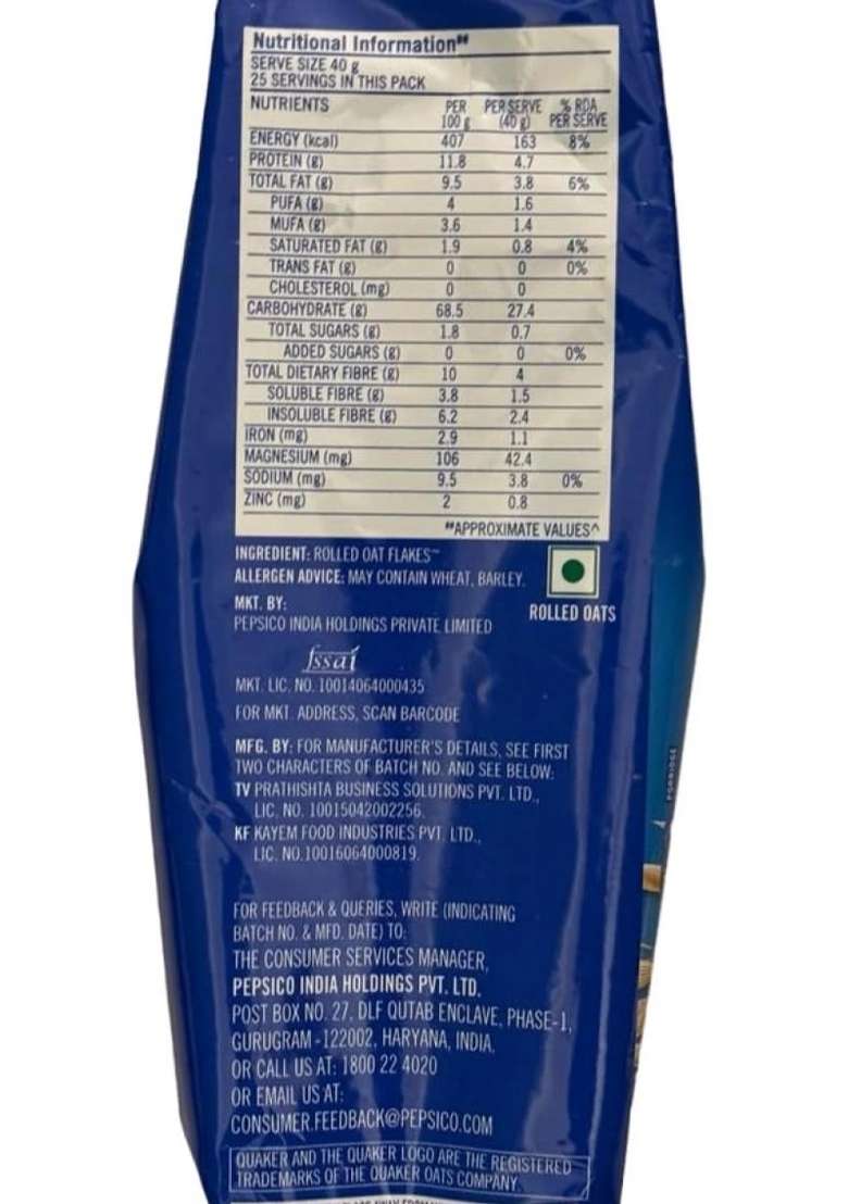 Quaker Oats 2Kg | Rolled Oats | 100% Natural Wholegrain | Nutritious Breakfast Cereals | Porridge | Easy To Cook - Indya