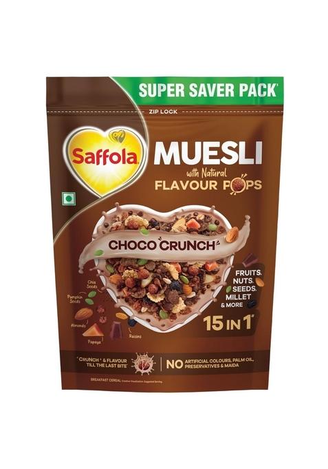 Saffola Muesli Choco Crunch With Flavour Pops, 700 Gm | 15 In 1 Fruit And Nuts, Seeds, Millet & More | Cereals For Breakfast Rich In Wholegrain, Protein, Fibre