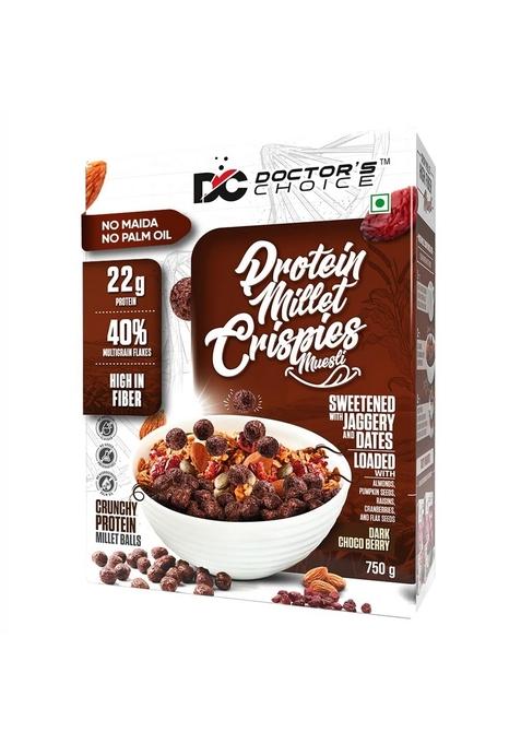 Dc Doctors Choice High Protein Multigrain Muesli|22 Gm Protein|No Maida|No Palm Oil|Jaggery Sweetened Fiber-Rich|Preservative-Free|Healthy Crunchy Treat|750 Gram|Chocolate|1 Count