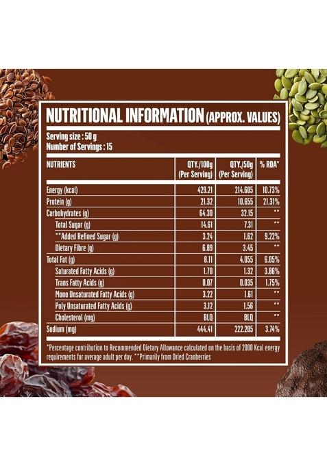 Dc Doctors Choice High Protein Multigrain Muesli|22 Gm Protein|No Maida|No Palm Oil|Jaggery Sweetened Fiber-Rich|Preservative-Free|Healthy Crunchy Treat|750 Gram|Chocolate|1 Count