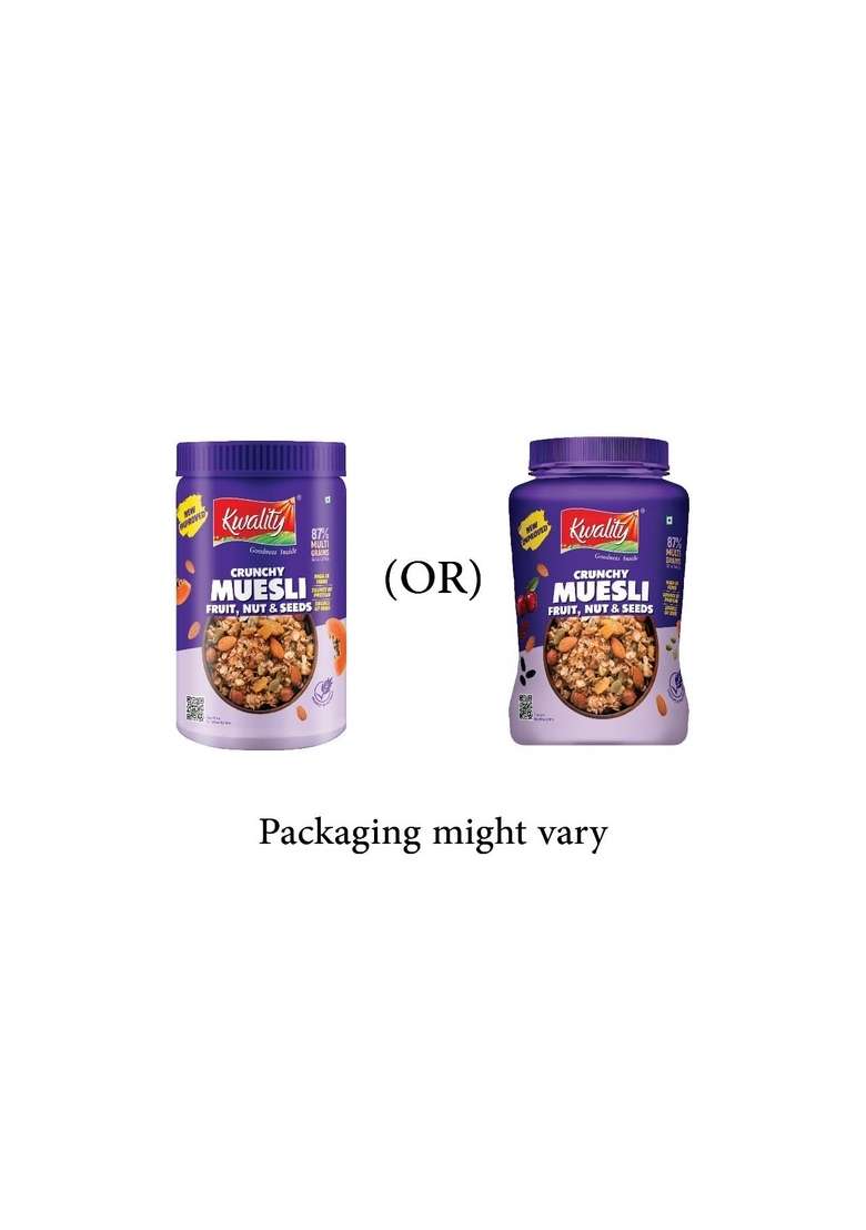 Kwality Muesli Fruit, Nut & Seeds 900G Jar, 87% Multi Grains, No Maida, Natural Source Of Vitamin & Iron, High In Protein & Fiber, Low Fat & Cholesterol, Healthy Breakfast Cereal - Indya