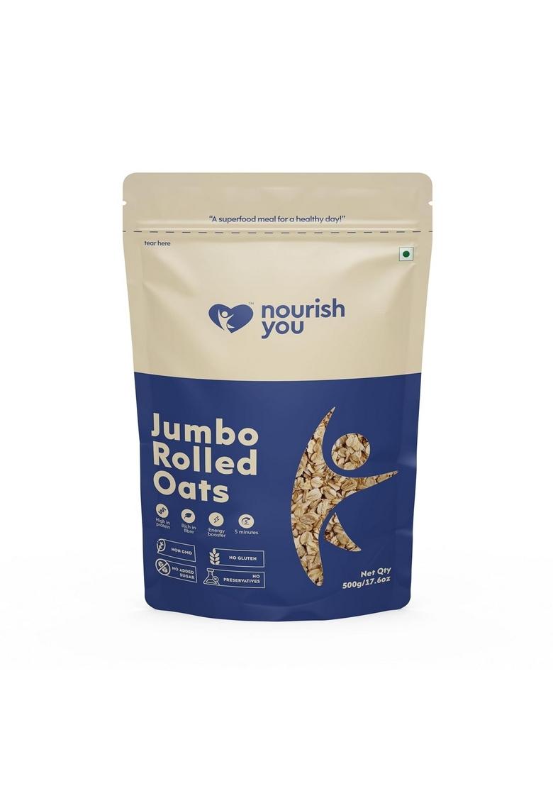 Nourish You Rolled Oats 500G – 100% Wholegrain Oatmeal | High Fiber & Protein-Rich Breakfast Cereal | Diet Food For Weight Management | Gluten-Free | No Added Sugar