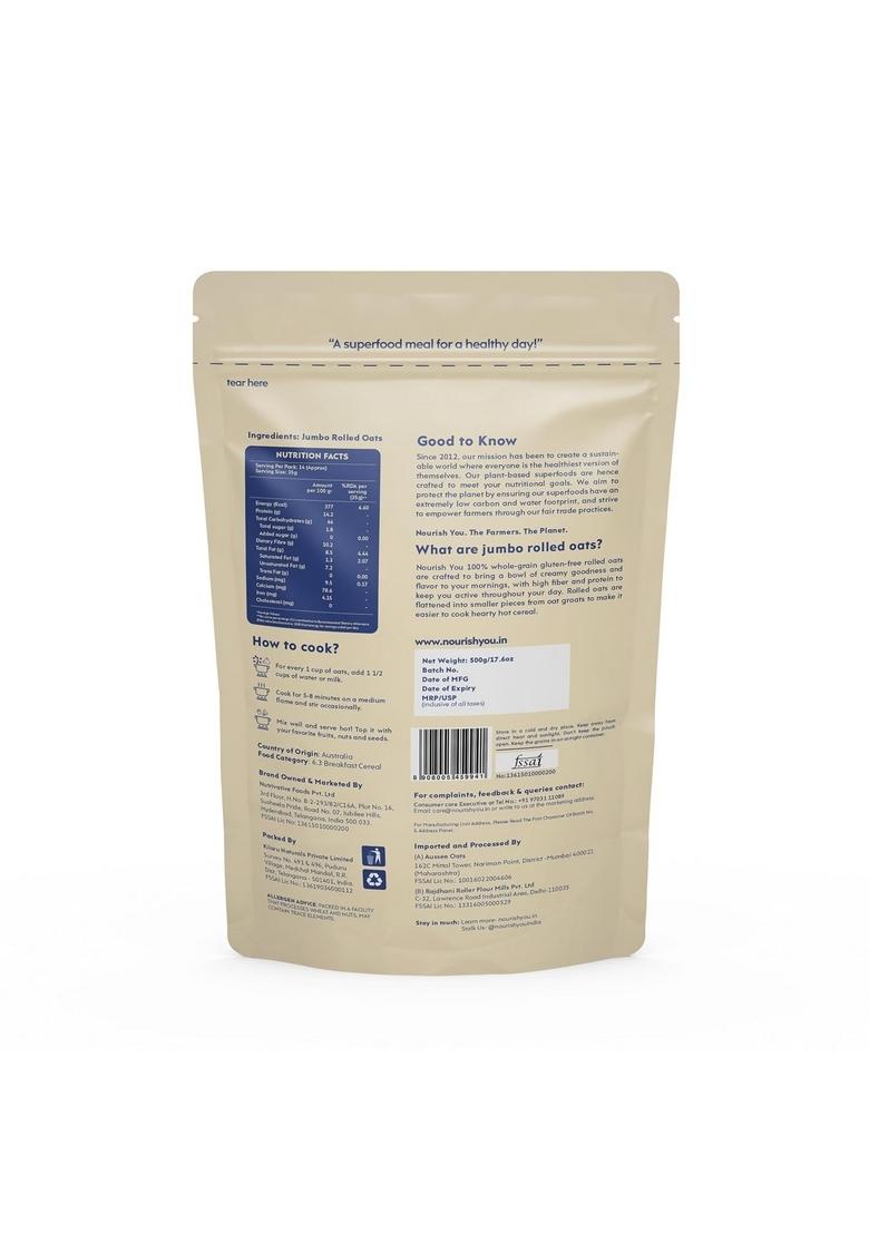 Nourish You Rolled Oats 500G – 100% Wholegrain Oatmeal | High Fiber & Protein-Rich Breakfast Cereal | Diet Food For Weight Management | Gluten-Free | No Added Sugar