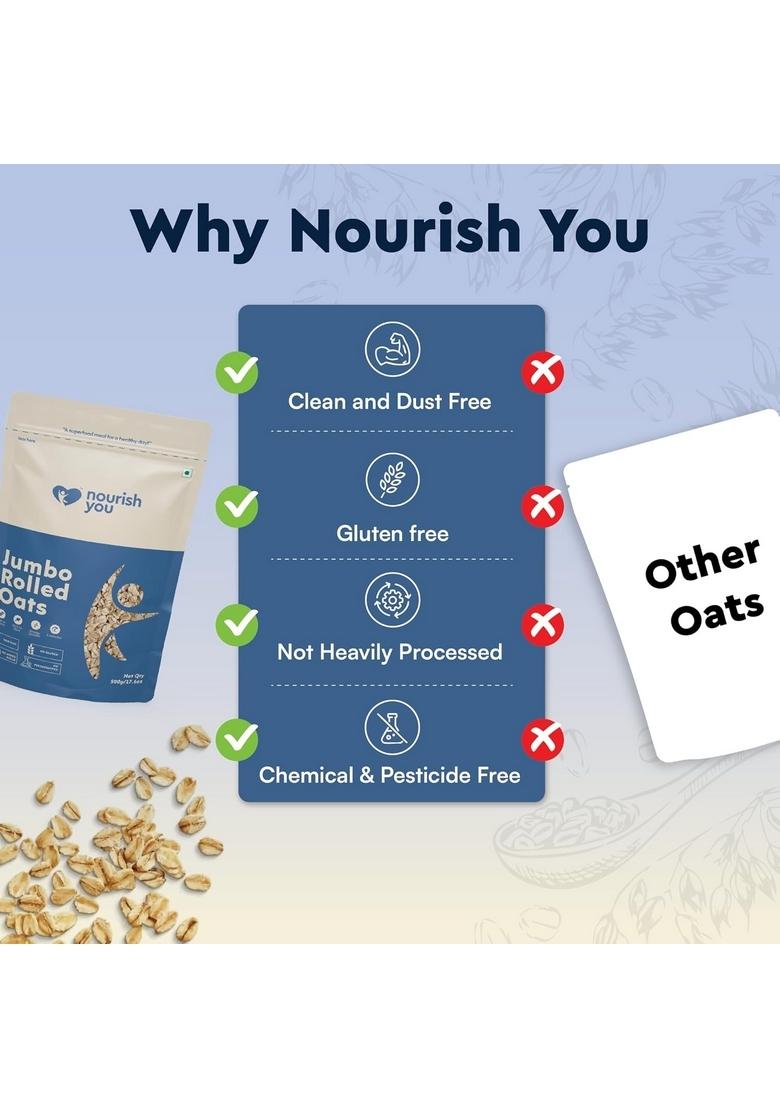 Nourish You Rolled Oats 500G – 100% Wholegrain Oatmeal | High Fiber & Protein-Rich Breakfast Cereal | Diet Food For Weight Management | Gluten-Free | No Added Sugar