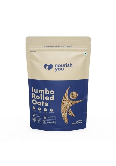 Nourish You Rolled Oats 500G – 100% Wholegrain Oatmeal | High Fiber & Protein-Rich Breakfast Cereal | Diet Food For Weight Management | Gluten-Free | No Added Sugar