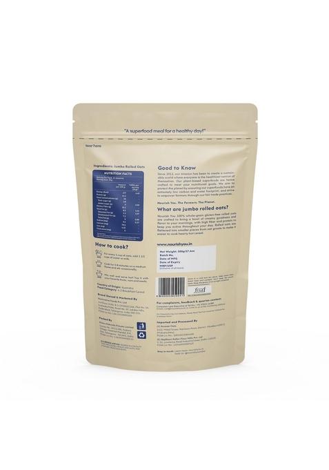 Nourish You Rolled Oats 500G – 100% Wholegrain Oatmeal | High Fiber & Protein-Rich Breakfast Cereal | Diet Food For Weight Management | Gluten-Free | No Added Sugar