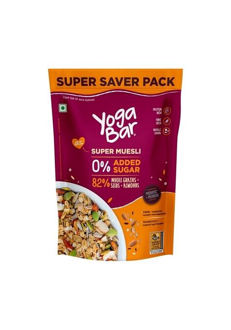 Yogabar Super Muesli, No Added Or Hidden Sugar, Breakfast Muesli With Probiotics & Prebiotics, 82% Whole Grains + Seeds + Almonds, 700G