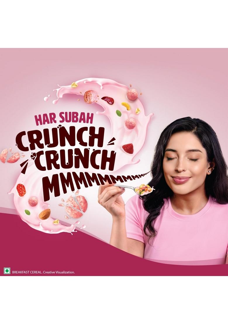 Saffola Muesli Fruit & Nut Berry Crunch With Flavour Pops, 700 Gm | 15 In 1 Fruit And Nuts, Seeds, Millet & More | Cereals For Breakfast Rich In Wholegrain, Protein, Fibre