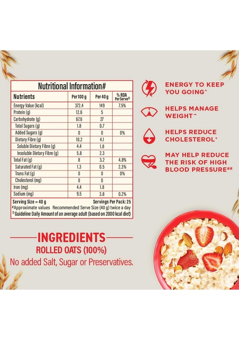 Bagrry'S White Oats 1Kg | Breakfast Cereal, Instant Oats Breakfast, Natural Whole Grain| High Soluble Fibre | Protein Goodness | Non Gmo