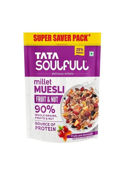 Tata Soulfull Millet Muesli, Fruit & Nut, 700 G, With 20% Crunchy Millets, 90% Whole Grains, Source Of Protein, High In Fibre, Contains Ragi, Jowar & Bajra
