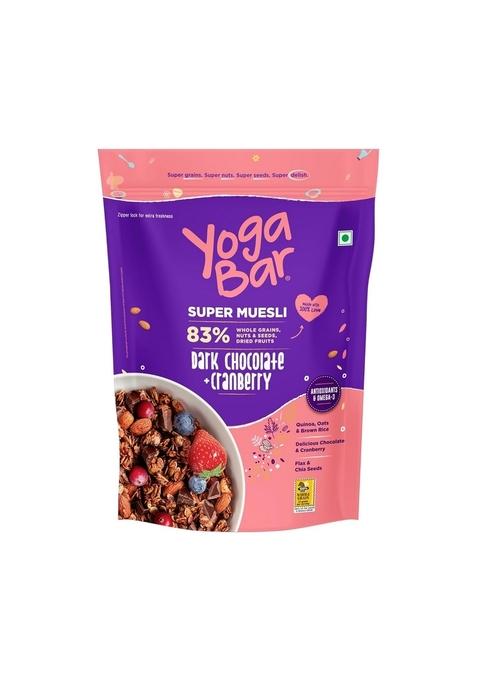 Yogabar Wholegrain Breakfast Muesli - Dark Chocolate And Cranberry, 700G (Super Saver Pack)