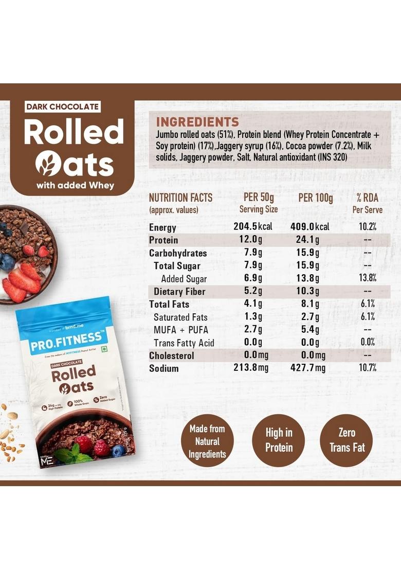 Pro.Fitness High Protein Oats Dark Chocolate 375G | 24G Protein & 10G Fibre | Rolled Oats With Jaggery | Breakfast Cereal | No Refined Sugar | From The Makers Of Myfitness Peanut Butter