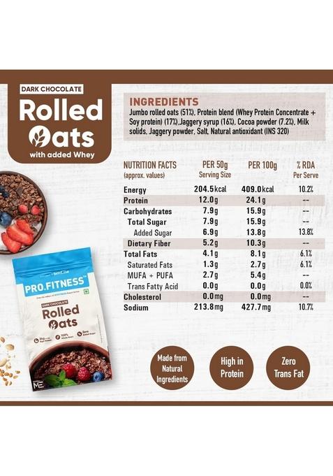 Pro.Fitness High Protein Oats Dark Chocolate 375G | 24G Protein & 10G Fibre | Rolled Oats With Jaggery | Breakfast Cereal | No Refined Sugar | From The Makers Of Myfitness Peanut Butter