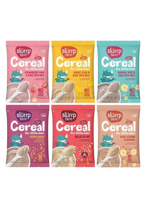 Slurrp Farm No Added Sugar, No Salt Multigrain Cereals Trial Pack Combo | Goodness Of Millets - Ragi, Jowar, Oats | Healthy Food For Kids | Real Fruits, 300G (50G*6)