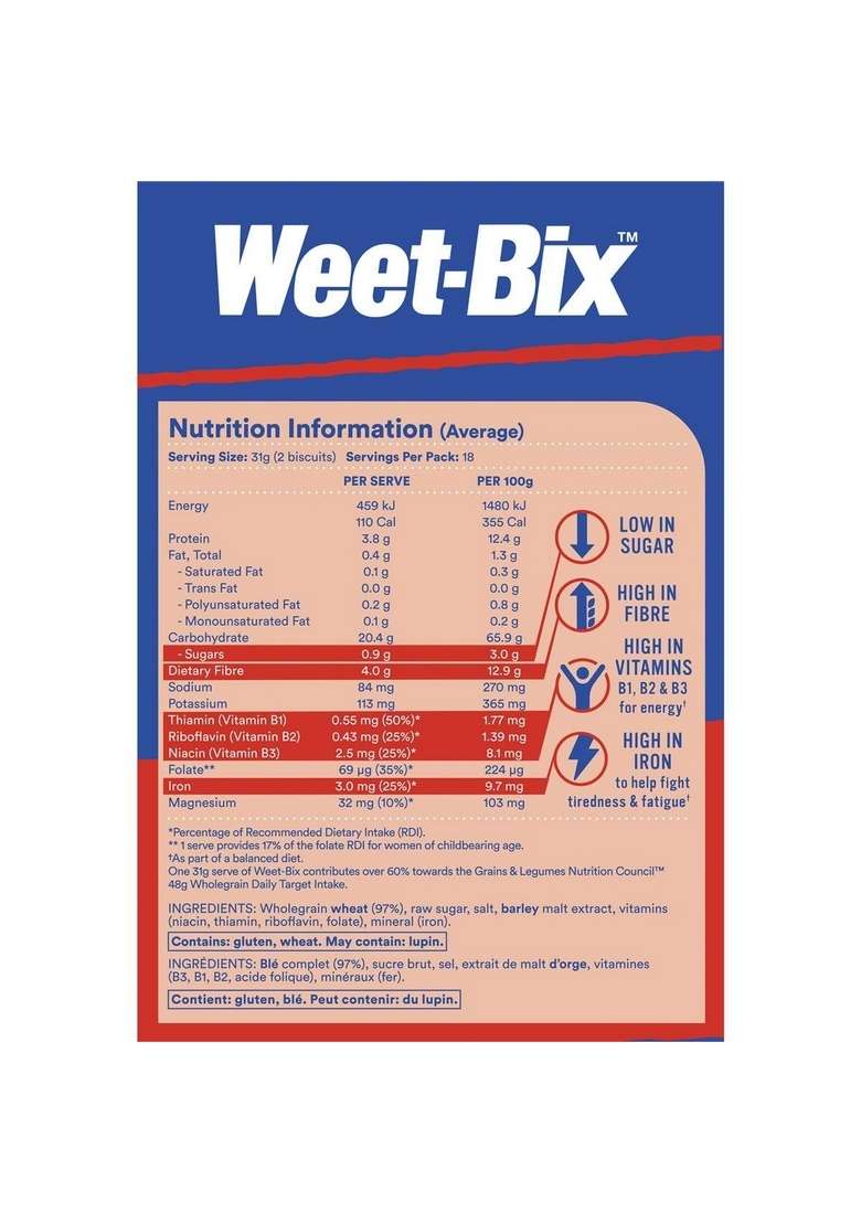 Weet-Bix Breakfast Cereal, 375G, 97% Wholegrain, Low Sugar, High Fibre, Australian Made - Indya