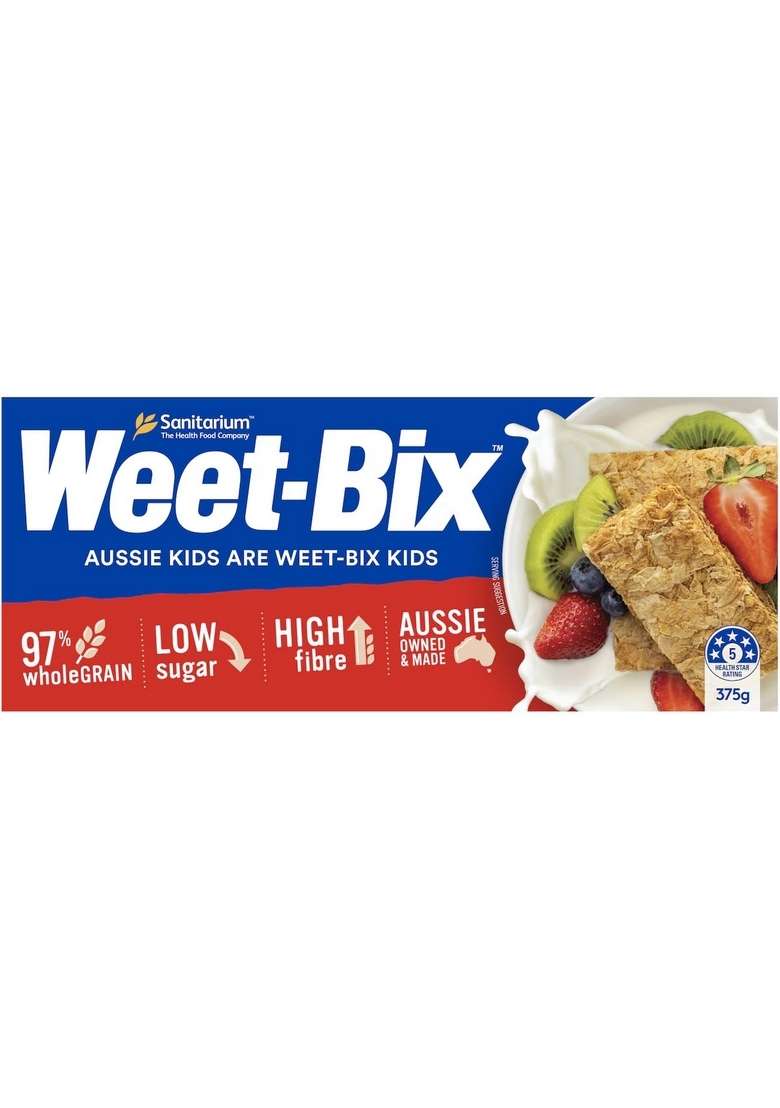 Weet-Bix Breakfast Cereal, 375G, 97% Wholegrain, Low Sugar, High Fibre, Australian Made - Indya