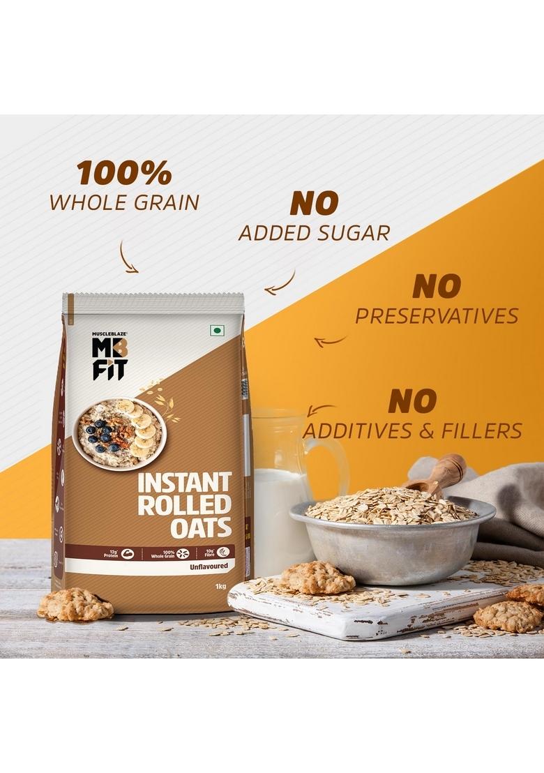 Muscleblaze Fit Instant Oats (Unflavoured, 1Kg) | 12G Protein | 100% Rolled Oats, Breakfast Cereals For Weight Management