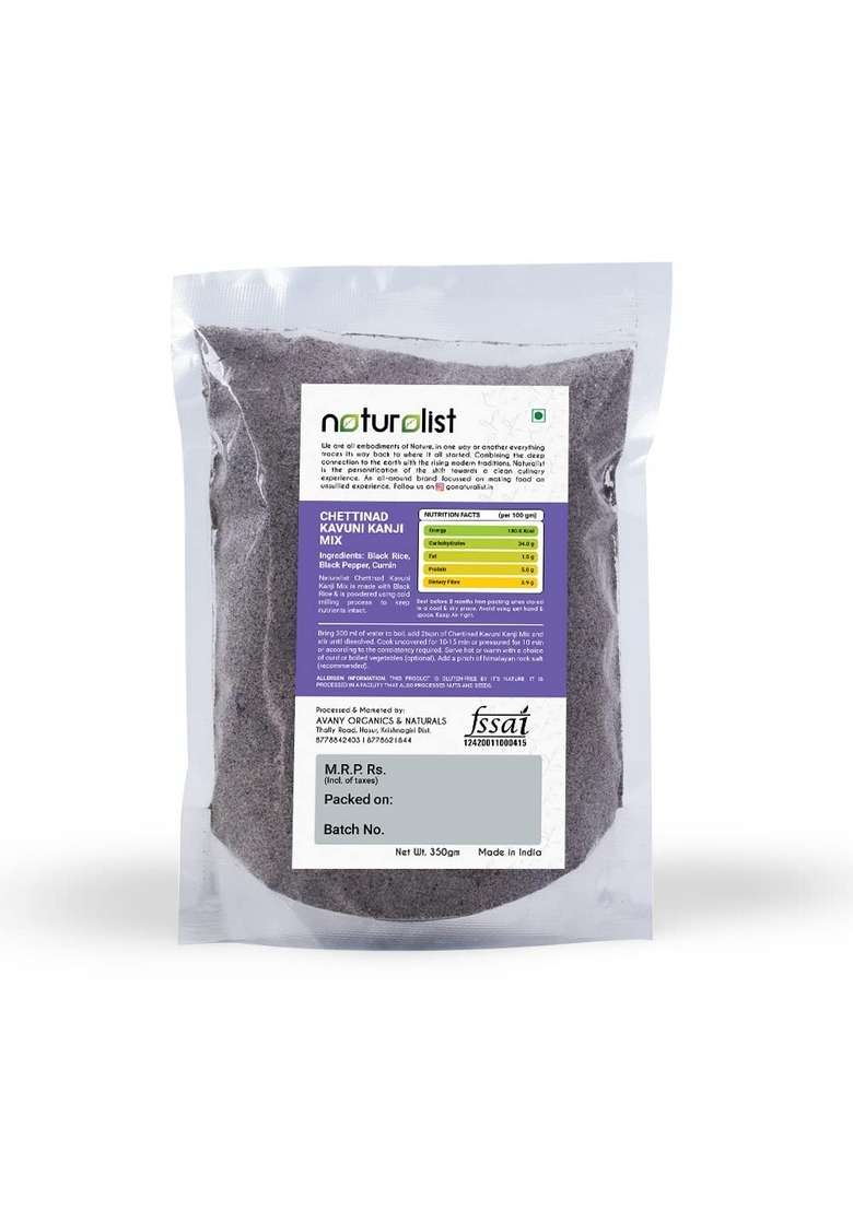 Naturalist 350 Gm Chettinad Kavuni Kanji Mix | Black Rice Porridge Mix | 100% Natural | Chemical Free | Fibre And Protein Rich Healthy Meal - 350 Grams - Indya
