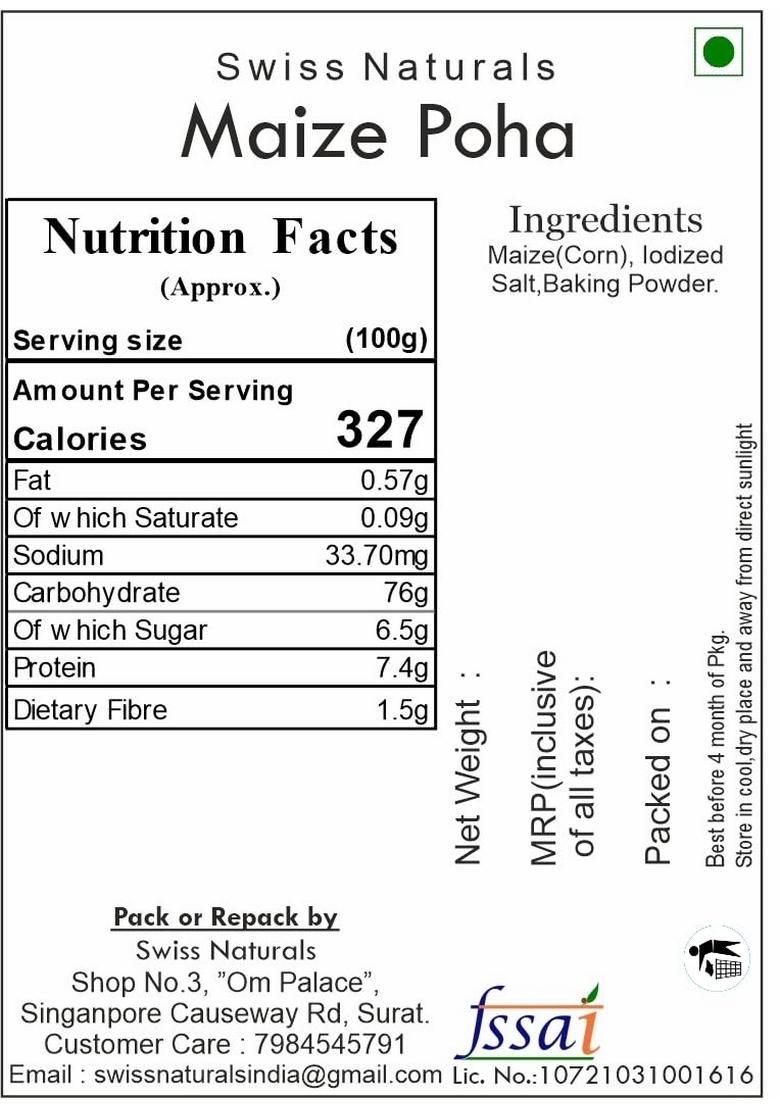 Swiss Naturals Raw Cornflakes For Frying (Maize Poha) 400G