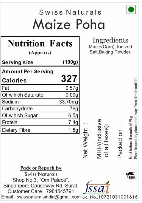 Swiss Naturals Raw Cornflakes For Frying (Maize Poha) 400G