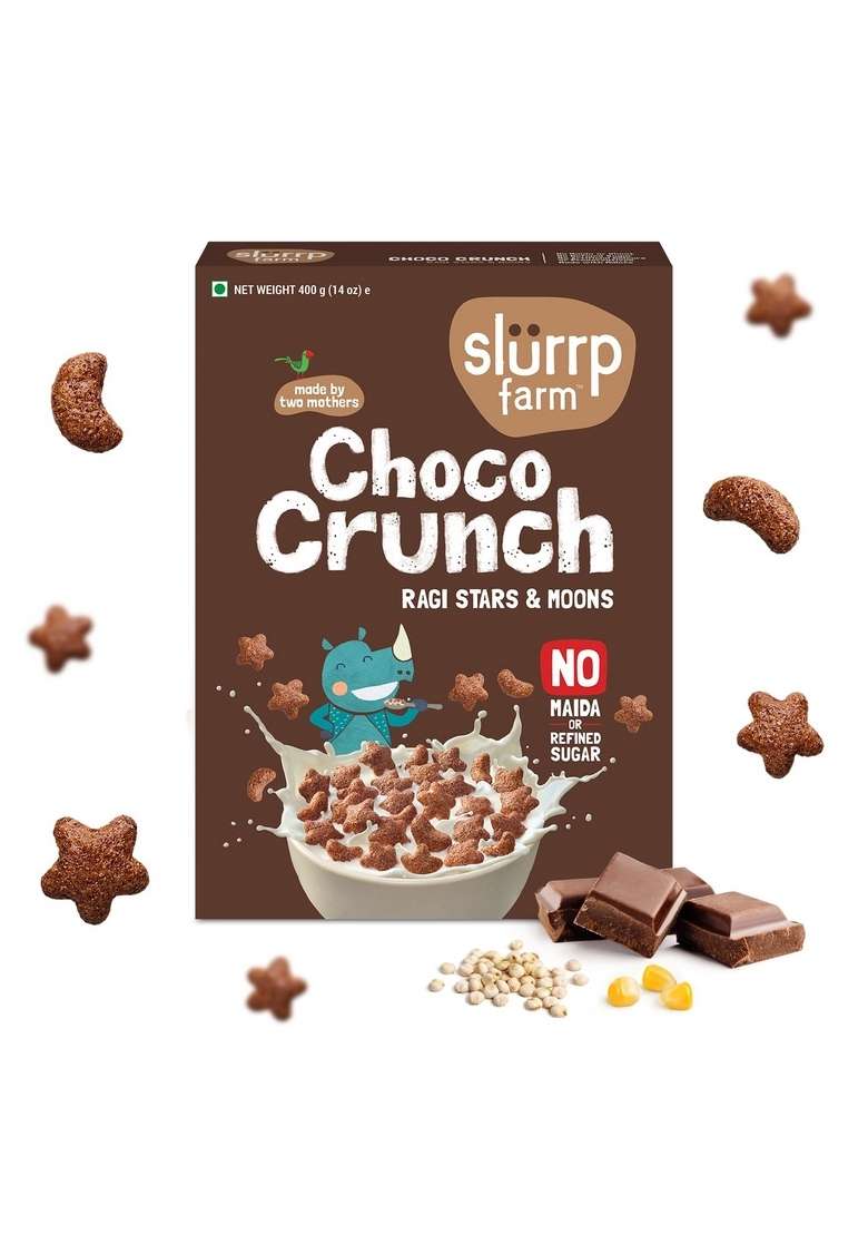 Slurrp Farm Choco Crunch Chocolate Cereal | No Maida, No Refined Sugar, No Added Colour | Ragi Stars And Moons | Healthy Breakfast For Kids | 400 G - Indya