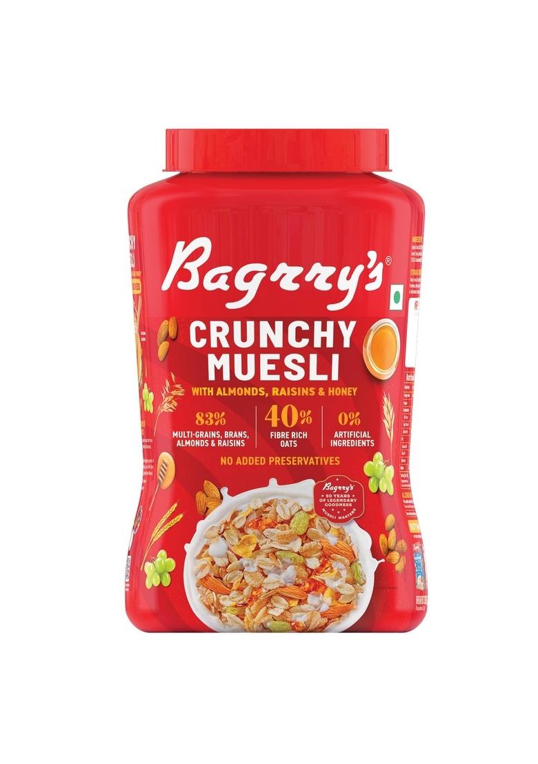 Bagrry’S Crunchy Muesli – 1Kg Jar | 83% Multigrain, Brans, Almonds, Raisins & Honey | 40% Fibre Rich Oats | High Fibre And Protein Breakfast Cereal | No Added Preservatives | Non-Gmo Oats | 100% Natural | Trans Fat & Cholesterol Free