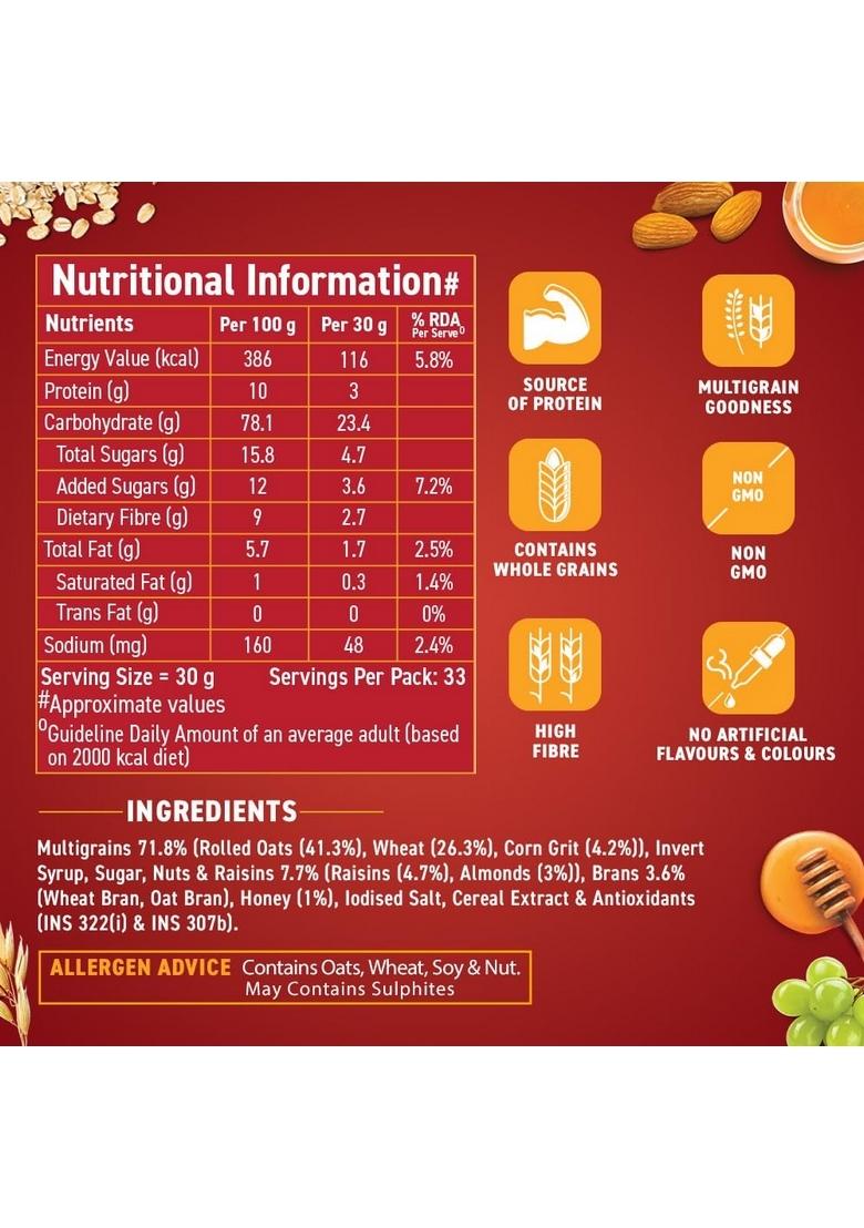 Bagrry’S Crunchy Muesli – 1Kg Jar | 83% Multigrain, Brans, Almonds, Raisins & Honey | 40% Fibre Rich Oats | High Fibre And Protein Breakfast Cereal | No Added Preservatives | Non-Gmo Oats | 100% Natural | Trans Fat & Cholesterol Free