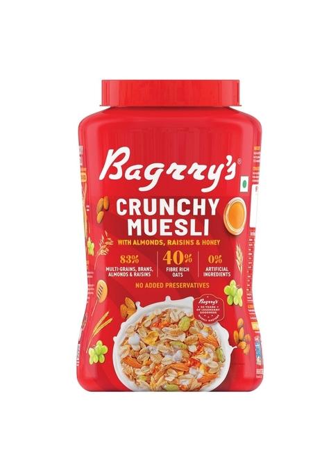 Bagrry’S Crunchy Muesli – 1Kg Jar | 83% Multigrain, Brans, Almonds, Raisins & Honey | 40% Fibre Rich Oats | High Fibre And Protein Breakfast Cereal | No Added Preservatives | Non-Gmo Oats | 100% Natural | Trans Fat & Cholesterol Free