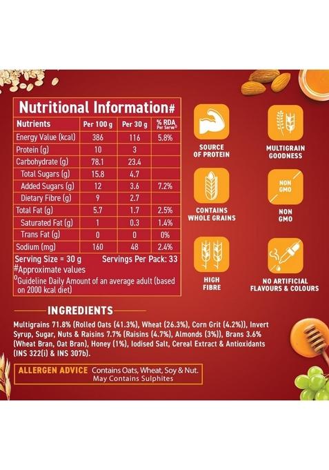 Bagrry’S Crunchy Muesli – 1Kg Jar | 83% Multigrain, Brans, Almonds, Raisins & Honey | 40% Fibre Rich Oats | High Fibre And Protein Breakfast Cereal | No Added Preservatives | Non-Gmo Oats | 100% Natural | Trans Fat & Cholesterol Free